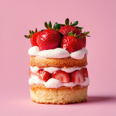 High-Resolution Strawberry Shortcake on a Pink Solid Background with a Sweet and Elegant Design