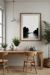 Mockup frame in minimalist cozy interior background, 3d render