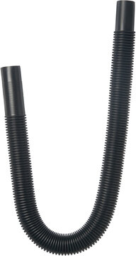 corrugated flexible pipe or hose isolated white background, black color plastic or pvc flexi pipe used in vacuum cleaner