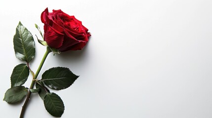 Fototapeta premium Single Red Rose on White Background