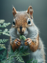 Obraz premium Macro photography playful squirrels on green ferns 
