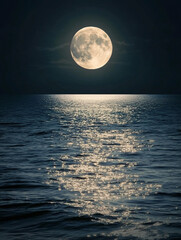 満月の夜の海