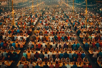 Fototapeta premium Vibrant of Munich's Renowned Oktoberfest with Crowds in Traditional Bavarian Attire