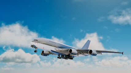 Airplane taking off from the runway.3d, rendering, illustration,