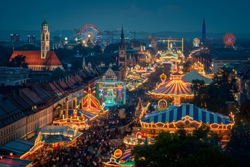 Obraz premium Vibrant Nighttime of the World's Largest Beer Festival in Munich,Germany