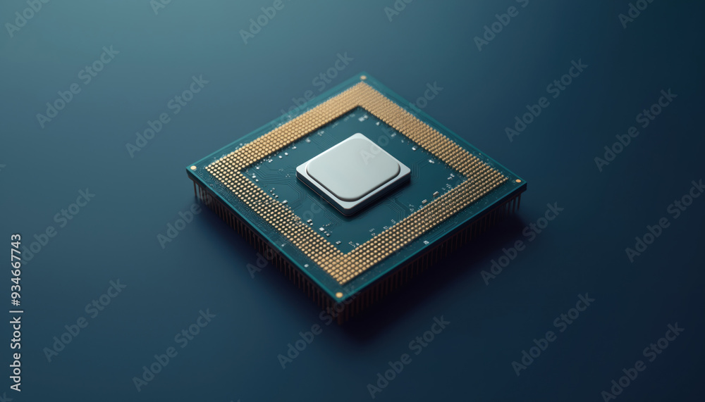 Poster modern cpu on a geometric patterned background: a sleek modern cpu on a geometric patterned backgrou