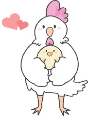 抱っこをする可愛いにわとりとひよこ © nunini