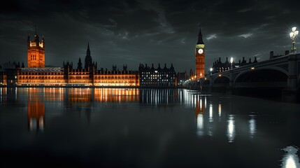 Illuminated Historic Landmarks of London's Iconic Skyline at Night