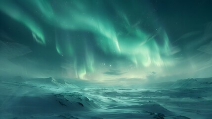 Captivating Aurora Borealis over Snowy Iceland Landscape in Dark Night Sky