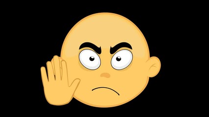 video animation yellow emoji character cartoon, with a stop hand gesture showing all five fingers, on a transparent background with alpha channel set to zero