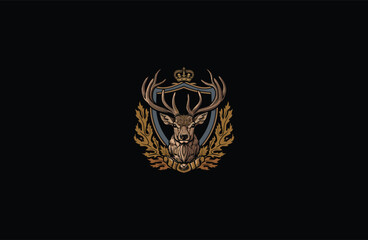 Obraz premium Deer royal crest vintage design vector illustration