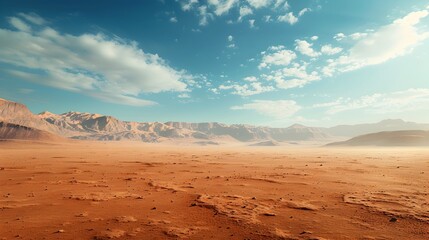 Naklejka premium Exploring a Remote Desert Landscape with Endless Horizon and Space for Text
