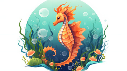 Obraz premium Seahorse Under At sea illustration vector