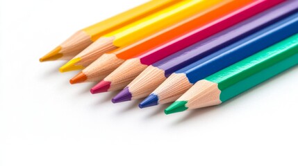 Vibrant Colored Pencils Array - Artistic Tools in Bright Hues on White Background