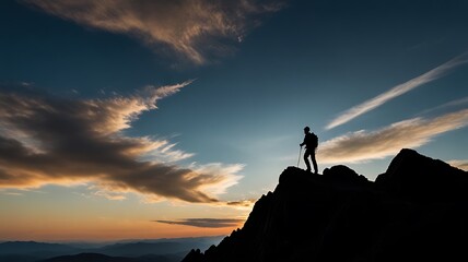 silhouette of a person on a mountain top