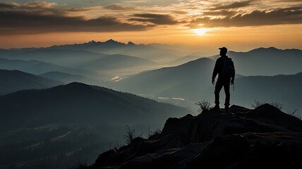 Obraz premium silhouette of a person on the top of the mountain