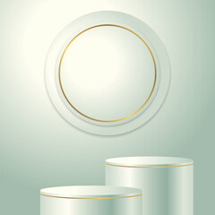 3D realistic empty light Green podium stand on dark brown background, product stand promotion, etc. Vector illustration	