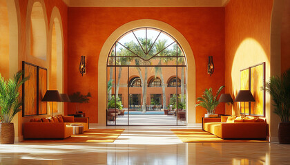 Mediterranean French Meeting Lounge Warm and Elegant high detail