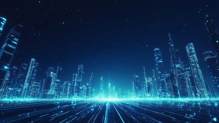 Science and technology background, futuristic background, science and technology Universe, horizon, pure blue background, flowing, technical glow belt, interstellar energy, future, minimalist style, 