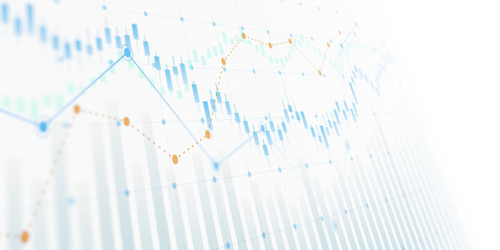 Business financial chart with uptrend line graph and world map on blue color background