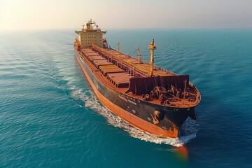 Large cargo ship navigating tranquil waters during the day