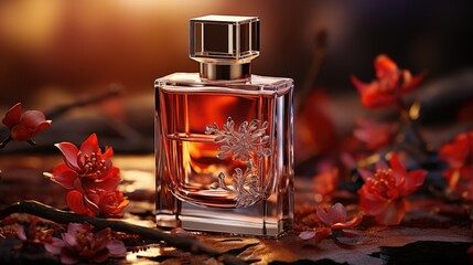 Bottle with perfume on the background.  