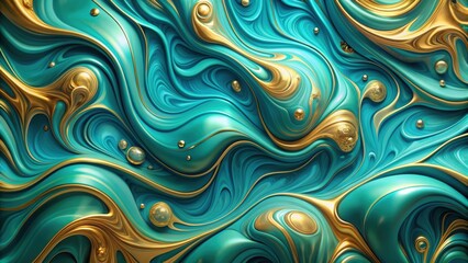 Obraz premium Abstract background of liquid turquoise and gold swirls , liquid, swirls, turquoise, gold, abstract, background, texture, colors