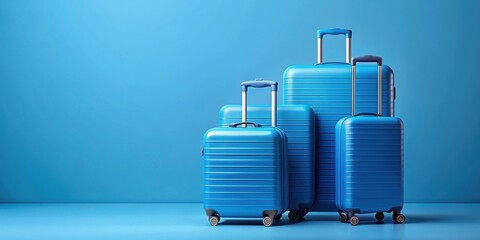 Blue suitcases on blue background, blue, suitcases, travel, luggage, blue background, vacation, storage, baggage
