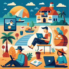 Fototapeta premium Digital Nomad Lifestyle Illustrations