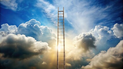 Obraz premium Ambitious concept of ladder extending into cloudy skies, aspiration, success, achievement, motivation, determination