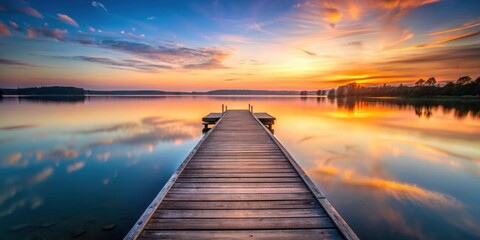 Fototapeta premium Pier on a serene lake at sunset , pier, sunset, lake, water, dock, reflection, calm, peaceful, tranquil, nature, travel