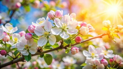 Fresh spring apple blossoms in bloom on a sunny day, spring, apple, blossoms, flowers, flora, growth, nature, blooming, white