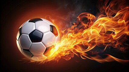 Fototapeta premium Soccer ball engulfed in flames , sports, burning, fiery, hot, soccer, football, flames, heat, blaze, competition, intensity