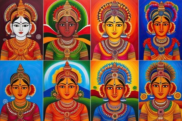 Obraz premium Bold Traditional Gond Paintings Celebrating Cultural Diversity in Vibrant Colors and Forms of India