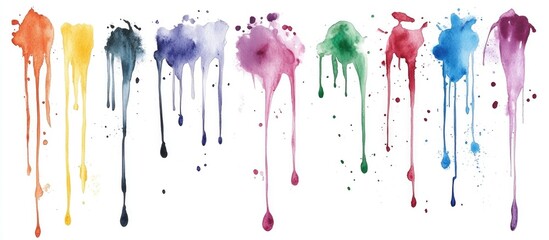 Fototapeta premium Watercolor illustration featuring a collection of isolated ink streaks stains and drops