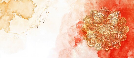 Watercolor illustration featuring luxurious red and gold colors depicting the front and rear sides with mandala design elements Suitable for wedding invitations thank you cards save the date cards