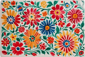 Naklejka premium Scandinavian Rosemaling with Joyful Floral Motifs and Vibrant Colors