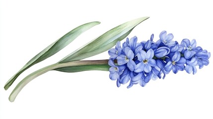 Fototapeta premium Watercolor illustration of a hyacinth branch isolated on a white background suitable for various prints in a hand painted style