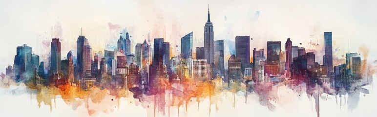 Watercolor illustration of a cityscape