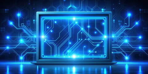 Obraz premium Technology definition economics display in blue neon background , technology, definition, economics, blue, neon