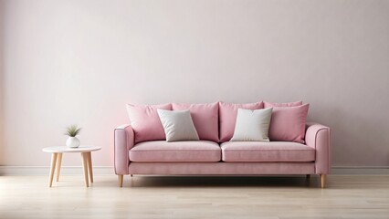 Pink couch with matching cushion and pillow, pink, couch, furniture, home decor, interior design, comfortable seating