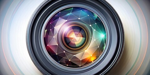 Stylized camera lens with abstract geometric shapes and lines, camera, lens, stylized, abstract, geometric