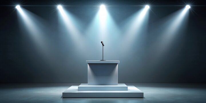Minimalist stage with spotlight on podium for product presentation or keynote address , stage, spotlight, podium, product