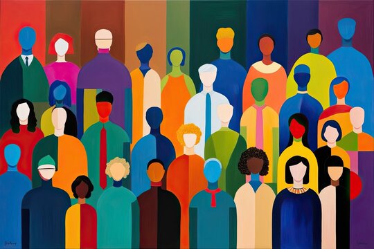 An Abstract Painting of Diverse and Colourful Figures Representing Unity and Shared Human Experience