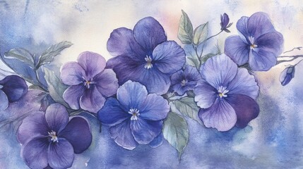 Watercolor depiction of violet blossoms