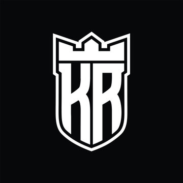 recommend clip art: KR Logo shield shape with geometric crown inside white outline on black background template design