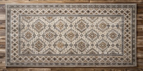 Overhead shot of a modern farmhouse style rug with textured carpet design , modern farmhouse, rug
