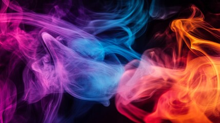 Obraz premium Abstract close-up of colorful smoke plumes in motion, creating a sense of fluidity and energy against a dark backdrop
