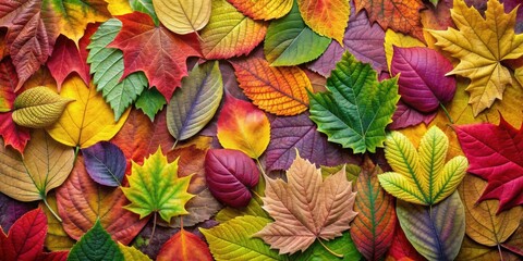 Leaf collage background featuring a variety of colorful and textured leaves, nature, collage, background, vibrant, foliage