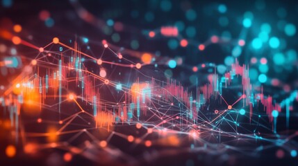 Obraz premium Abstract representation of stock market graphs with digital data overlays, showing both bullish and bearish trends